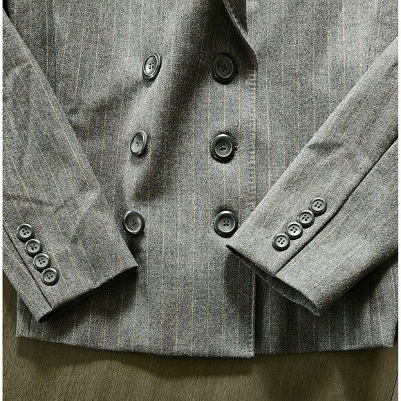 Pendleton Gray Pinstripe Virgin Wool Blazer Double Breasted Academia Size 12 - Picture 6 of 9